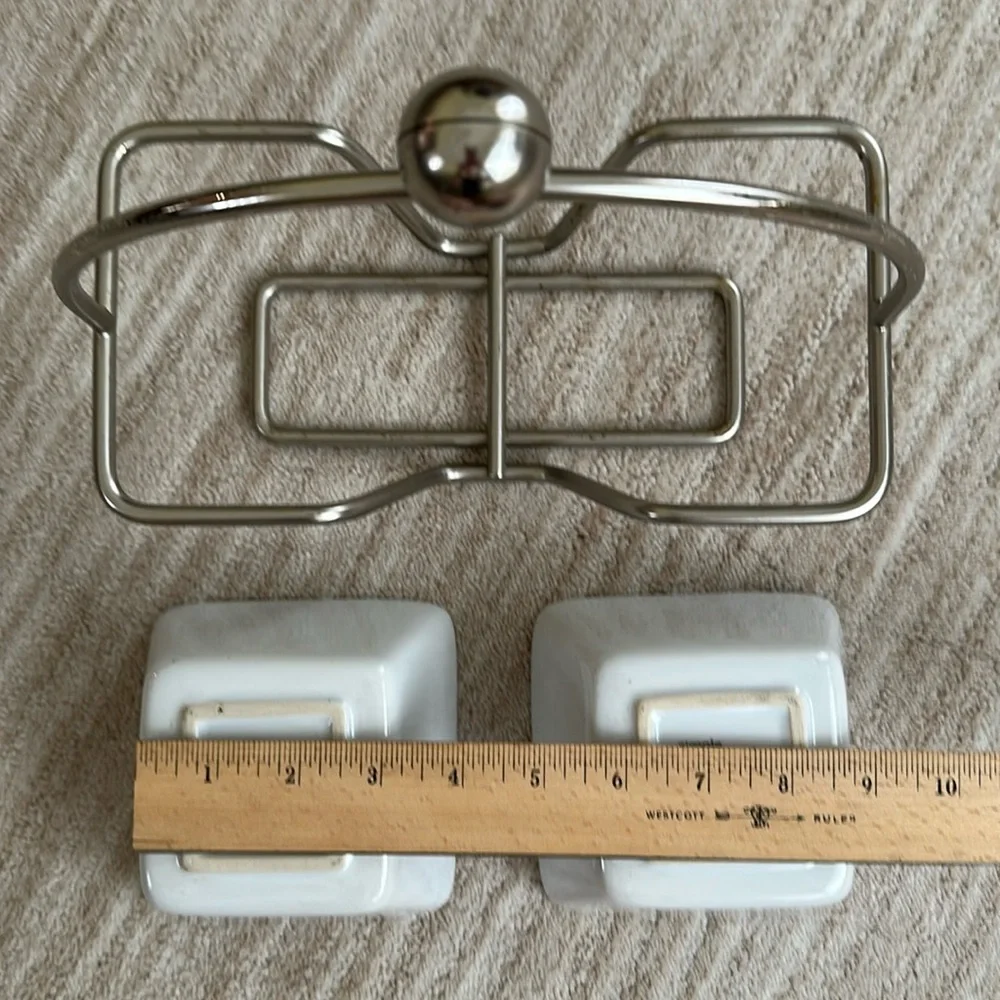 PAMPERED CHEF Simple Additions Brushed Silver Caddy w/ 2 Square White Bowls